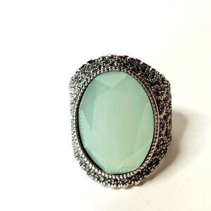 Women's Silver Toned Aquamarine Faux Gem Ring 4/5